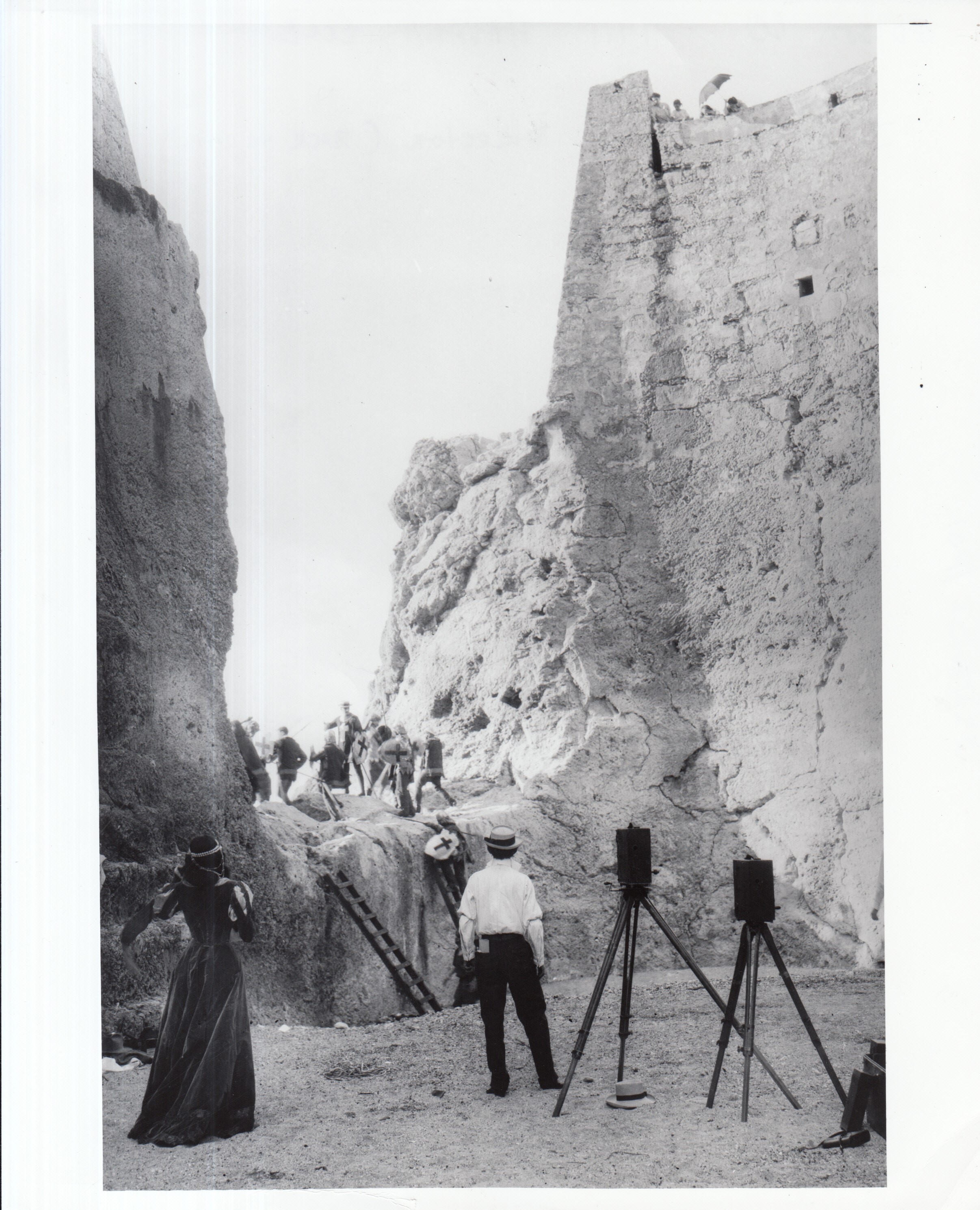 J. Searle Dawley directing a scene from "Christian and Moor" at Havana's Morro Castle, Henry Cronjager is the cameraman.