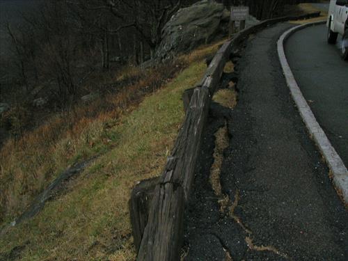 Deteriorated Timber Guardrails along Mainline at Blue Ridge Parkway, Ridge District in December 2008