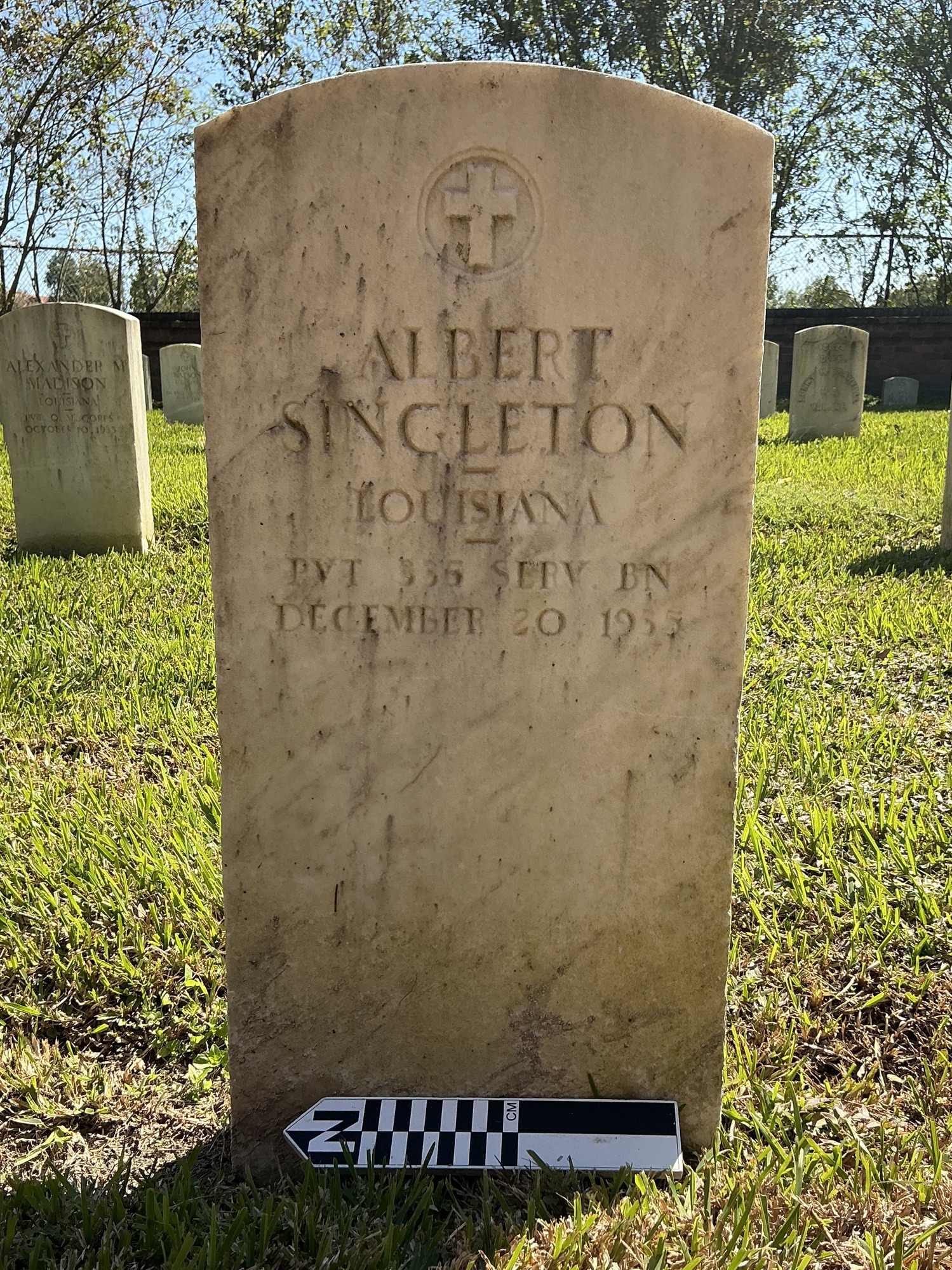 Extra image of upright marble headstone with flat face.