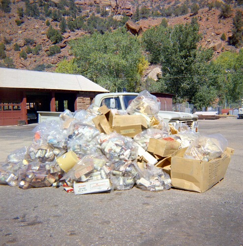 Pile of rubbish during the 'Litter School' held at the maintenance yard with elementary school kids.
