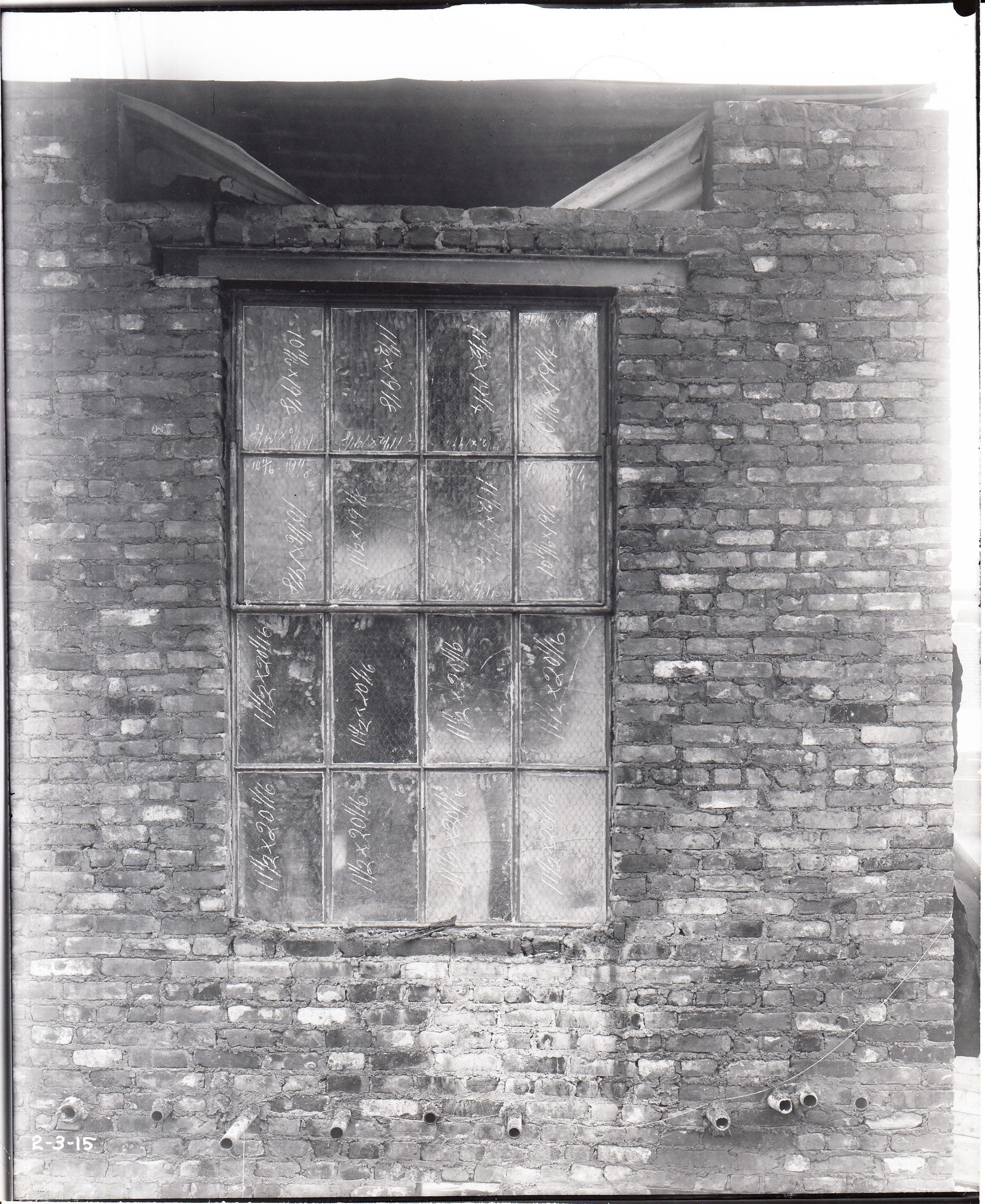 Specially constructed chimney for testing two kinds of wire- glass windows with steel frames and sash, u.s. window.