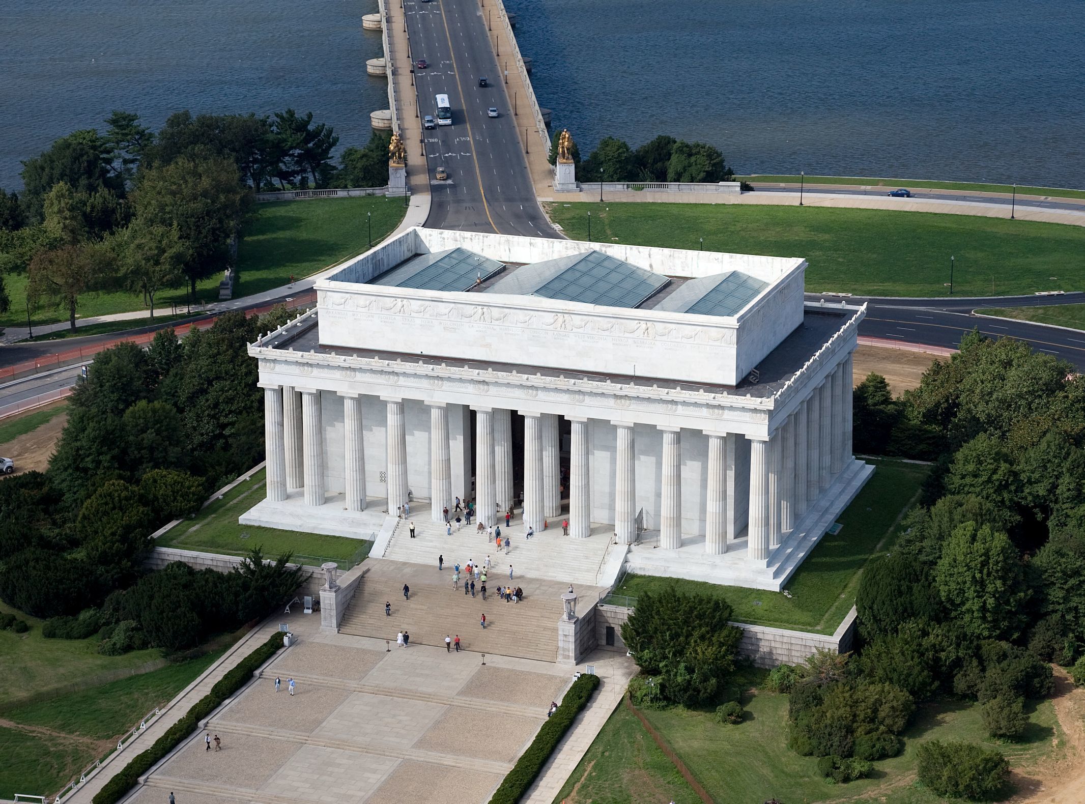 Lincoln Memorial Aerial Shot with Arlington Memorial Bridge in the Background