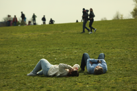 Visitors watch the partial eclipse at the National Mall and Memorial Parks