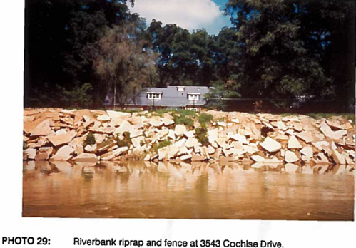 Cobb Co. 3543 Cochise Drive riverbank riprap and fence