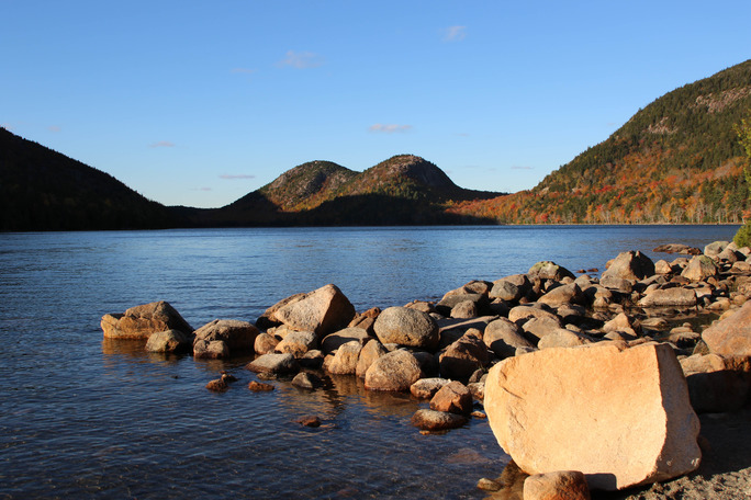 Jordan Pond and the Bubbles formation at sunset
