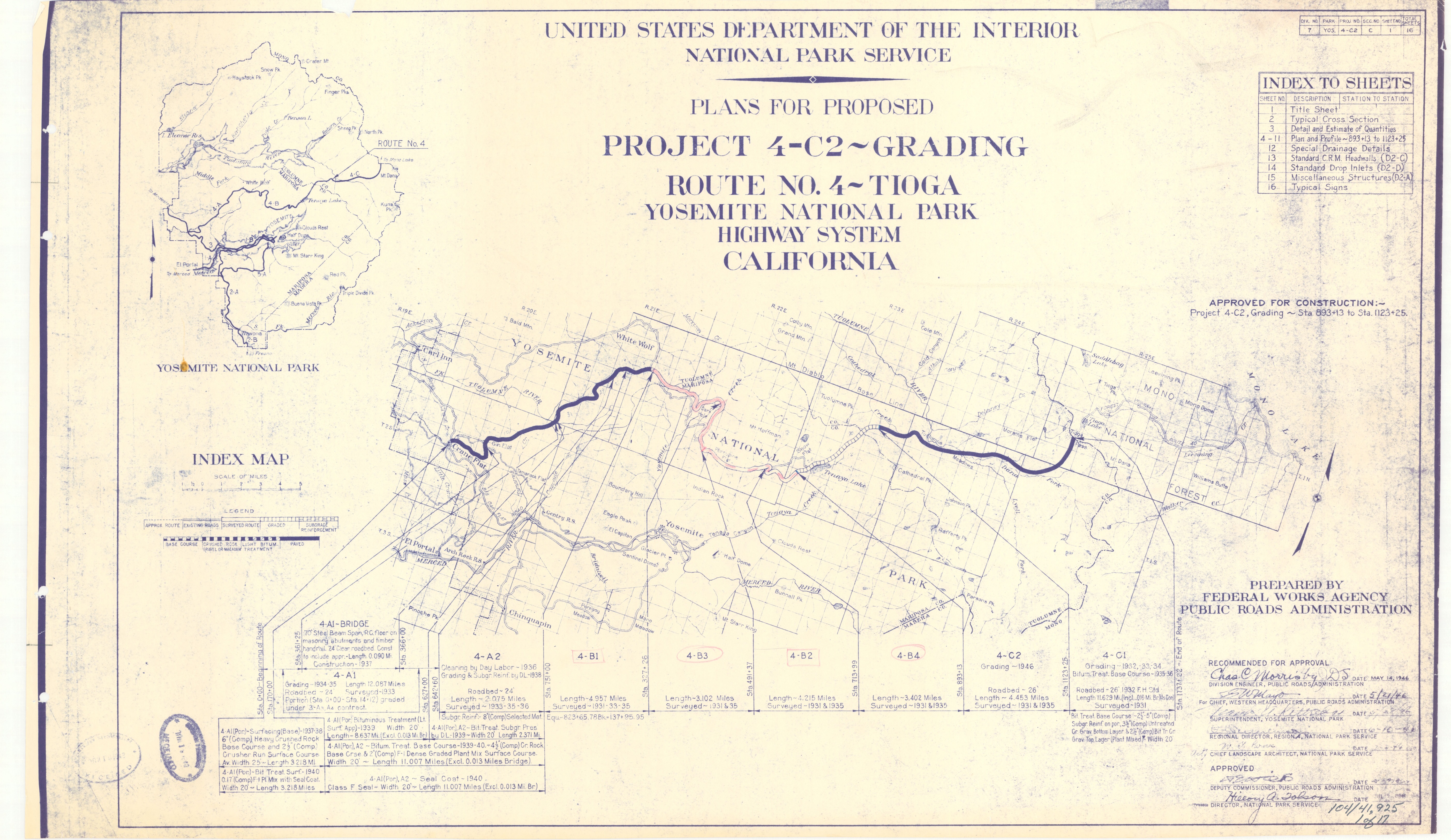 Plans for Proposed Project 4-C2 ~ Grading Route No. 4 ~ Tioga Yosemite National Park Highway System