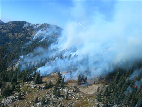 Park helicopter performs aerial ignition and reconnaissance on Highbridge Prescribed Fire, Sequoia and Kings Canyon National Parks, October 2005