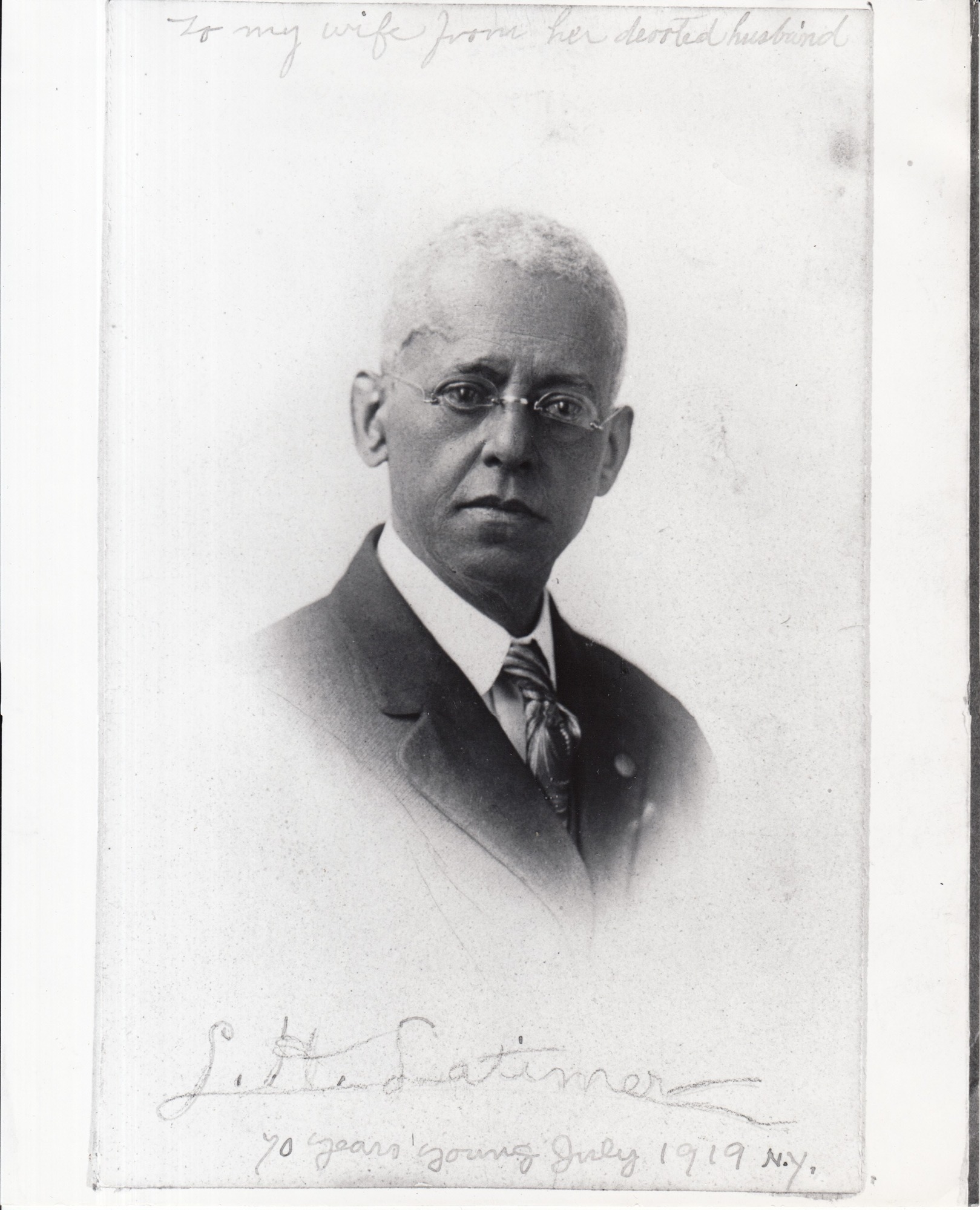 Portrait of Lewis H. Latimer, "70 years young."