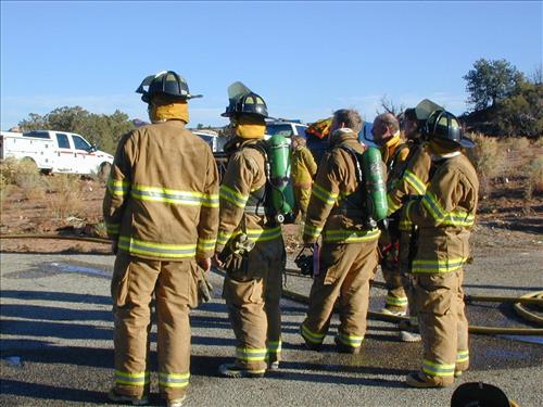 Firefighter crew photos during structural fire training at Mesa Verde National Park, 2001