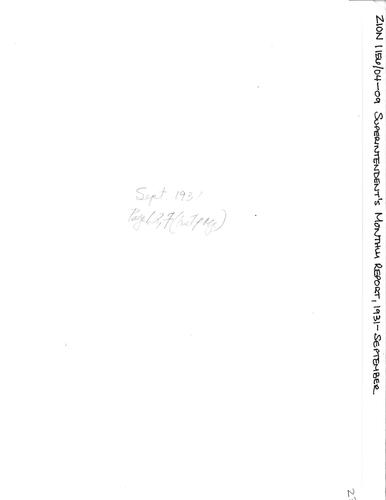 ZION 5087 Superintendents Monthly Report 1931 09