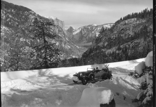 Frank Givens in car on the Wawona Road