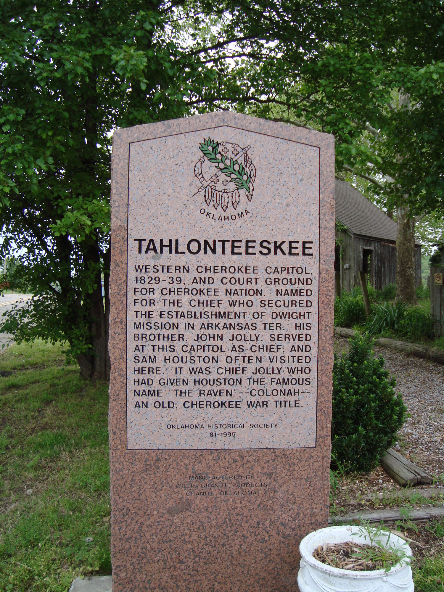An Oklahoma Historical Society marker at the Tahlonteeskee museum and visitor center in Gore, Oklahoma
