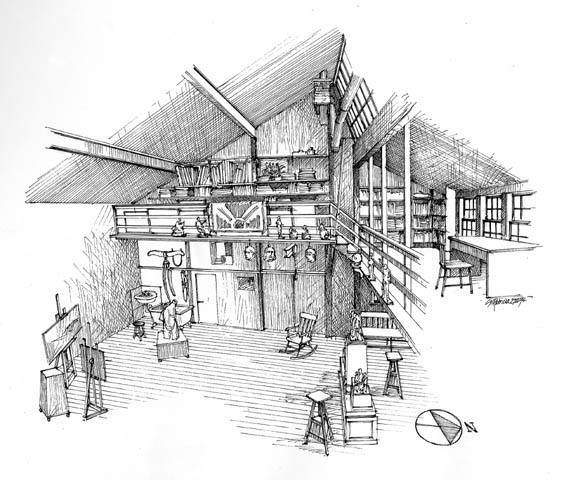 Interpretive Period: 1935-1950. One of two illustrations depicts sculptor Mahonri Young's studio.