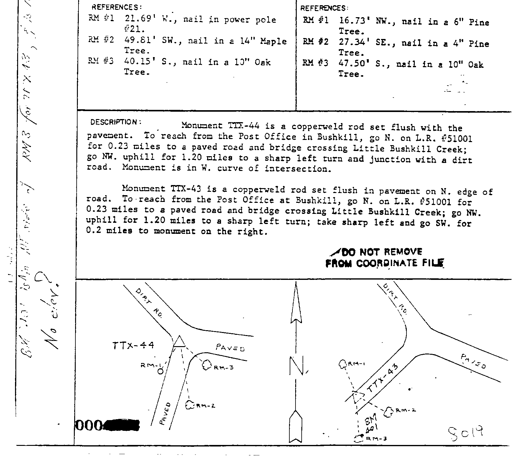 00008019 Monumentation Sketch of TTX-43 in Delaware Water Gap National Recreation Area, 1967