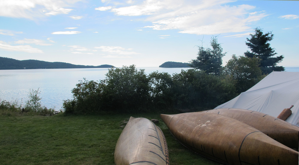 Overturned canoes overlooking lake Superior