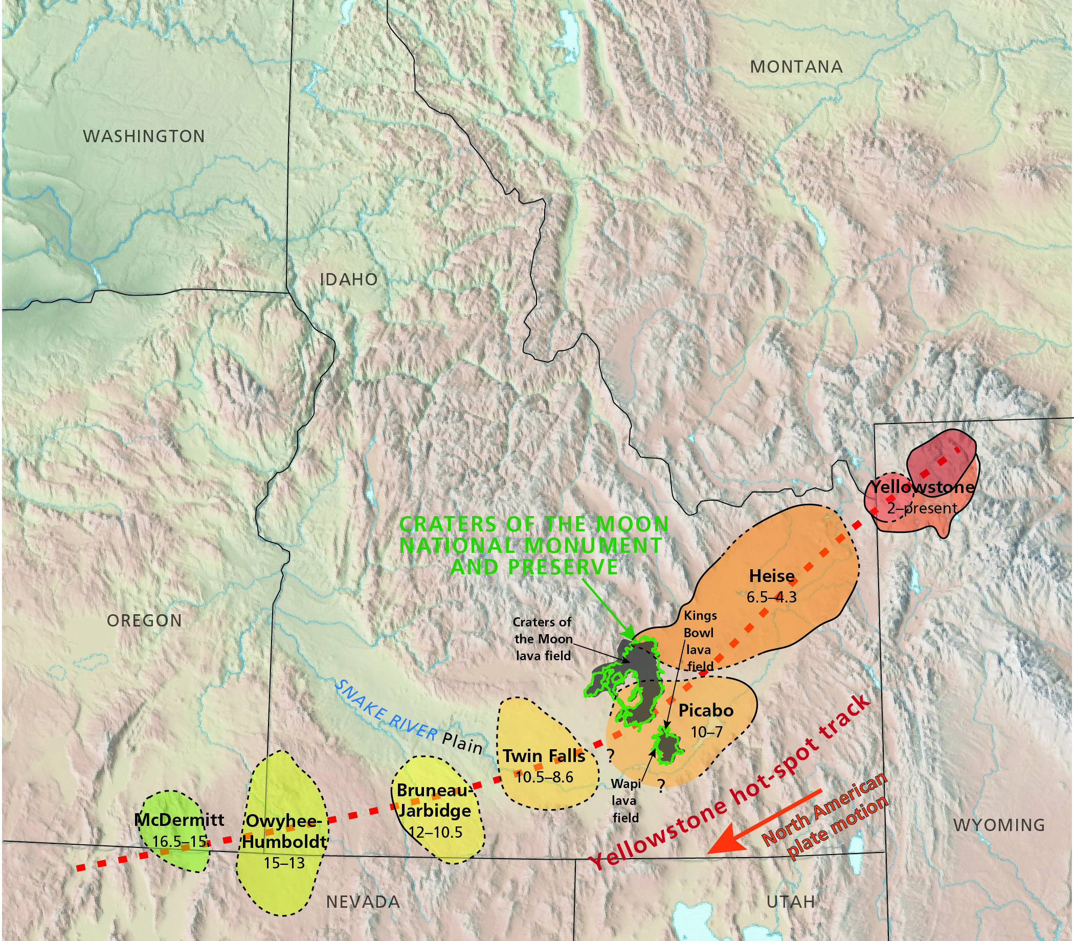 Map of the Yellowstone hot-spot track. 