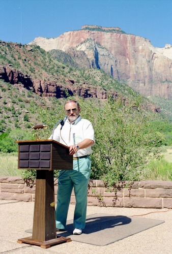 Color Photos of the parks 72nd anniversary celebrations- cake cutting, barbecue, speakers.