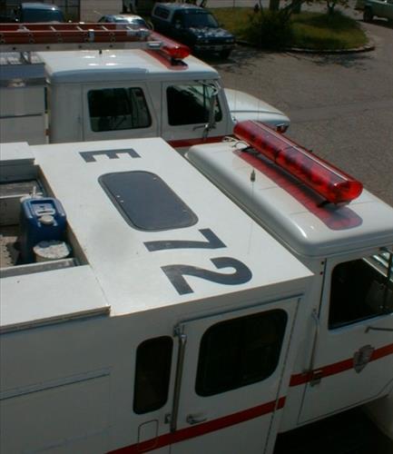 Fire engines at Ash Mountain Headquarters Fire Station, Sequoia and Kings Canyon National Parks, May 2002
