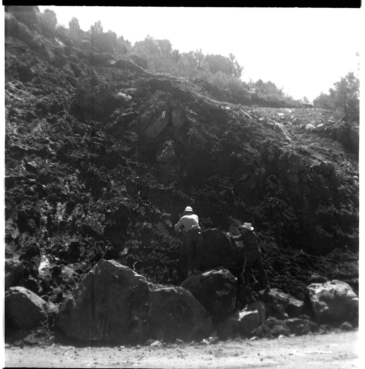 BW photo of rock slide near Echo Rock - 2.5" x 2.5".