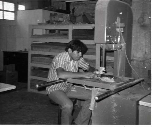 BW Photo of Navajo workers in wood shop.