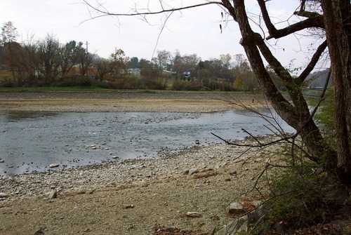 A shallow point in a river.