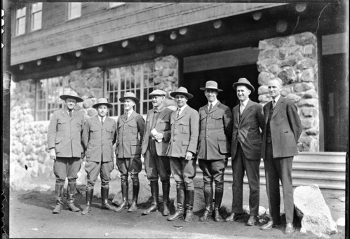 Dedication of Post Office. L-R: Townsley, Hull, Lewis, Mather, Hall, Leavitt, Albright & Alexander (post-master)