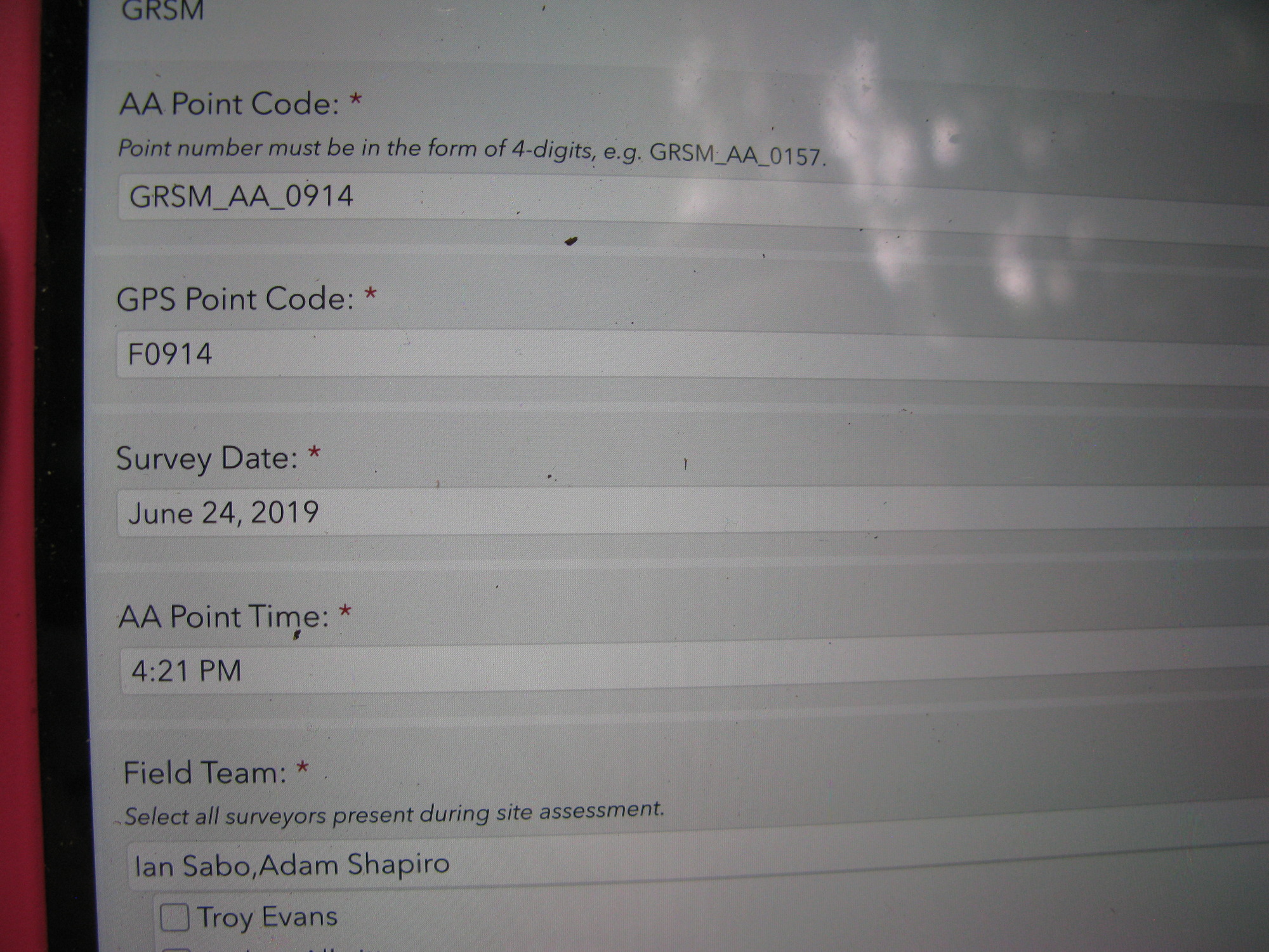 GRSM Accuracy Assessment. Plot Code: GRSM_AA_0914_1