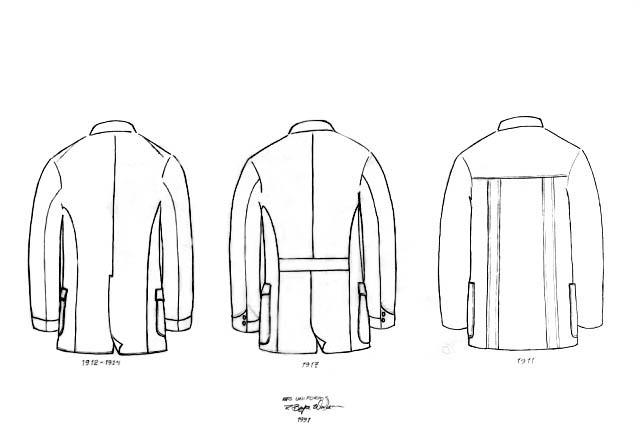 Back views of National Park Service (NPS) uniform pattern coats for (l-r) 1912-1914, 1917 and 1911.