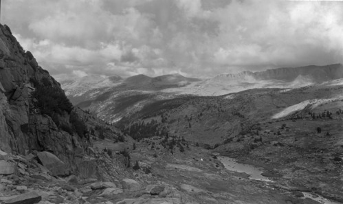 West on Lyell Fork Canyon in storm clouds