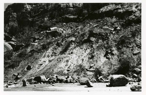 BW Photo of rock slide near echo rock - 35MM.