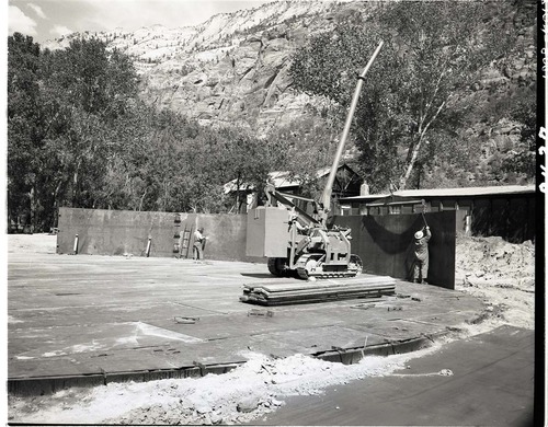 Construction of million gallon water tank at Birch Creek and method of drawing steel wall together prior to welding.