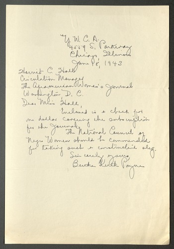 Correspondence regarding "The Aframerican Woman's Journal"