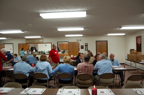 Volunteers enjoying their dinner.