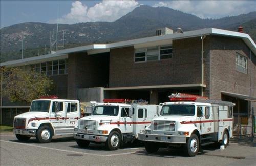 Fire engines at Ash Mountain Headquarters Fire Station, Sequoia and Kings Canyon National Parks, May 2002