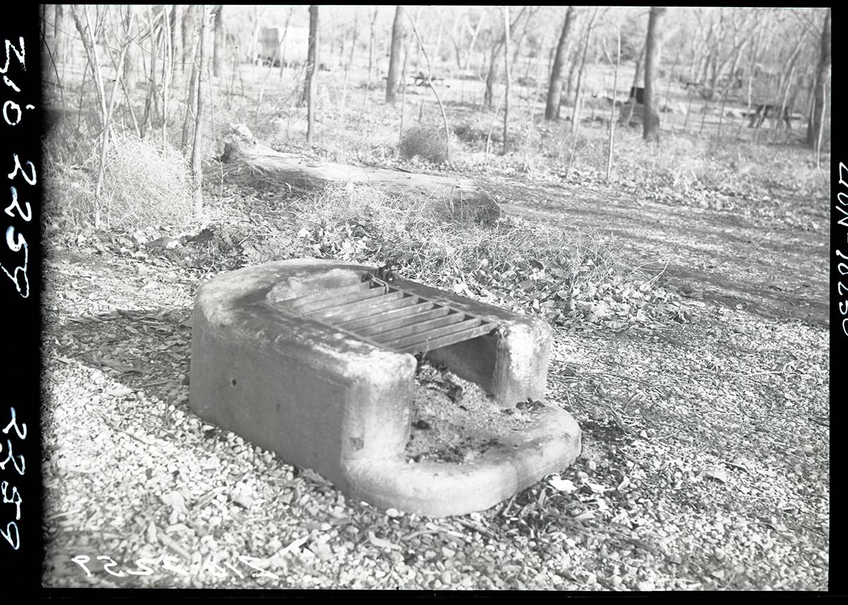 New type campground fireplace with detachable grill.