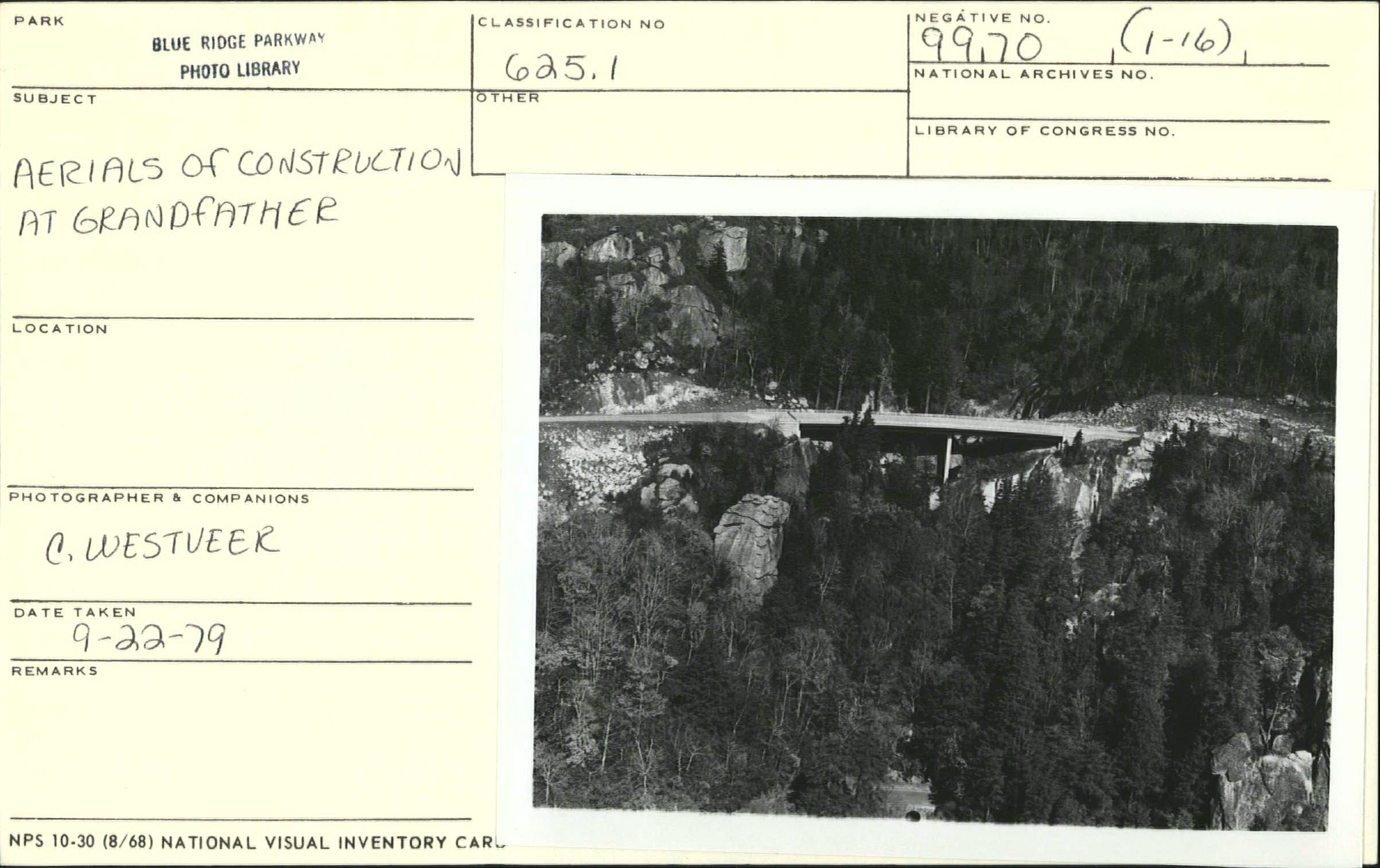 Aerial view of bridge construction at Grandfather Mountain