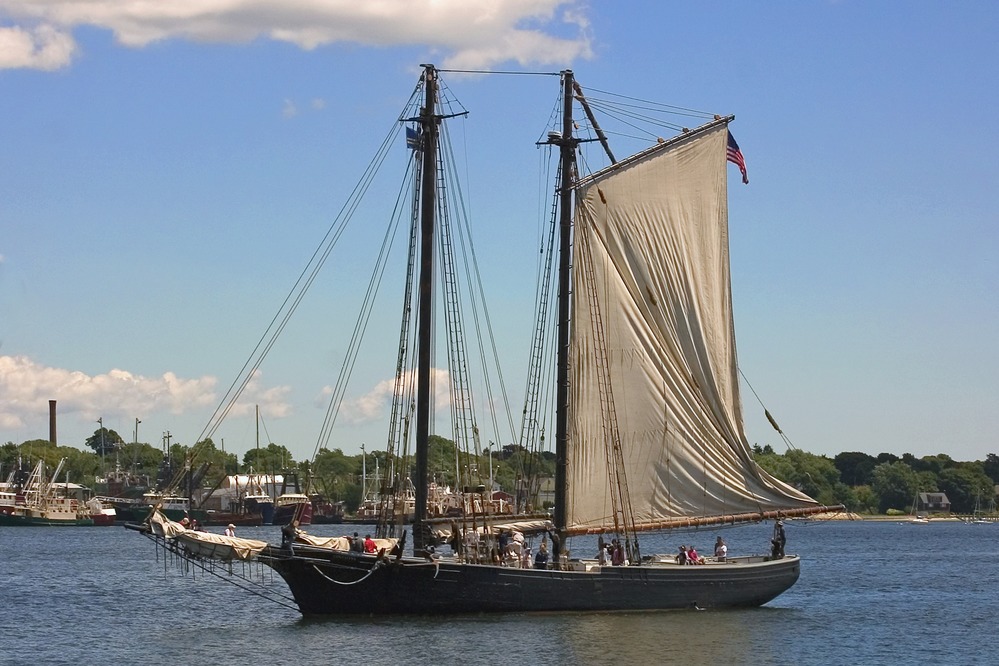 Ernestina at sail in the New Bedford Harbor