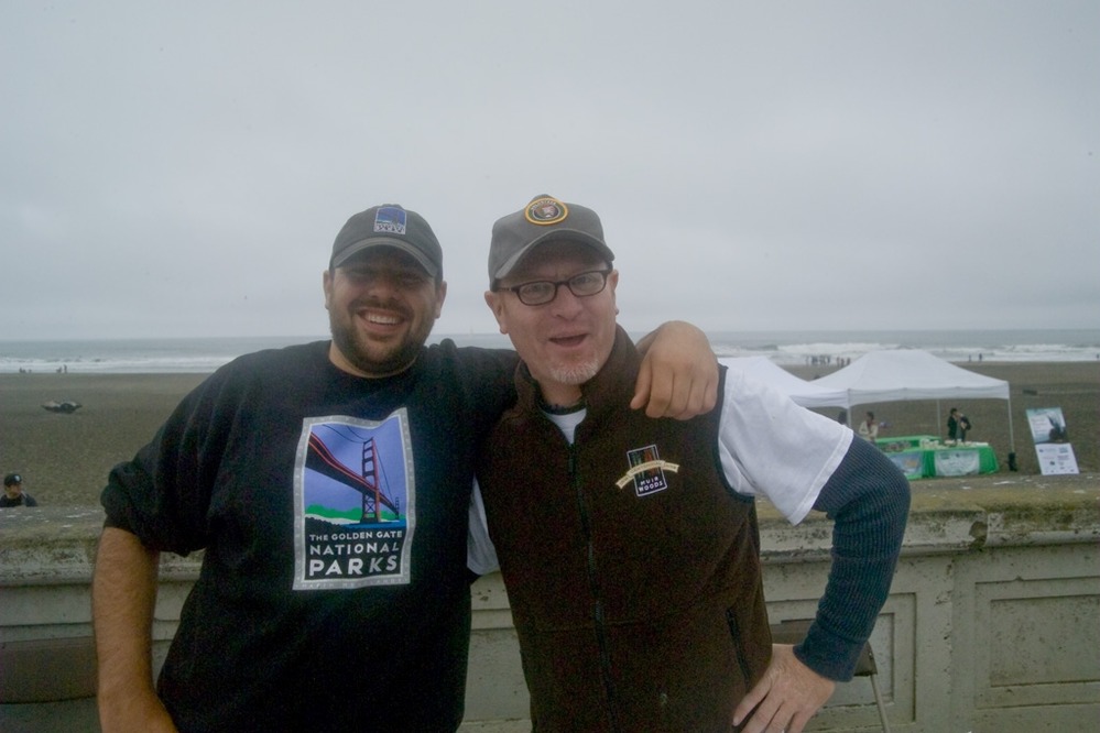 Two of our Parks Conservancy employees pose for a shot in between the waves of volunteers coming to help out. Both of them were volunteering themselves that day to help with the registration.