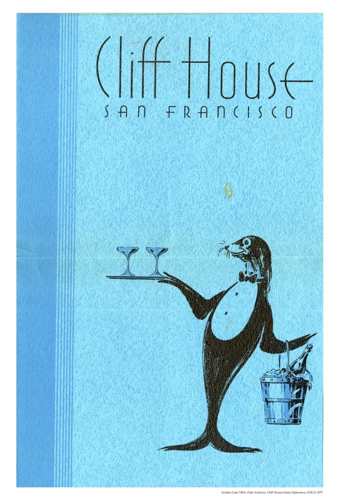 Cliff House menu with seal on front.