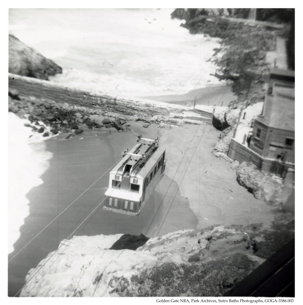 Sutro Baths tram midrange shot, 1951.