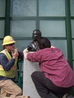 Installation of Riis Bust with the help of NPS employees, park volunteers and artist David Ostro.