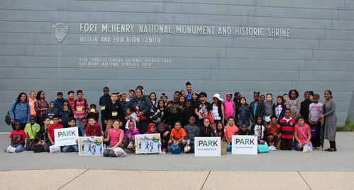 Springhill Lake Elementary 4th graders on a Every Kid in a Park Trip at the Fort McHenry Visitor Center