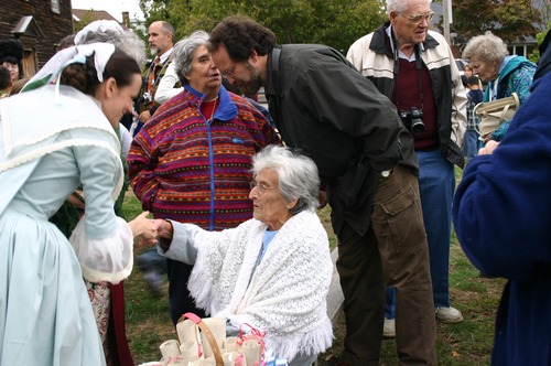 Abigail greets on of her guests at the reception held at the Birthplaces after the ceremony.