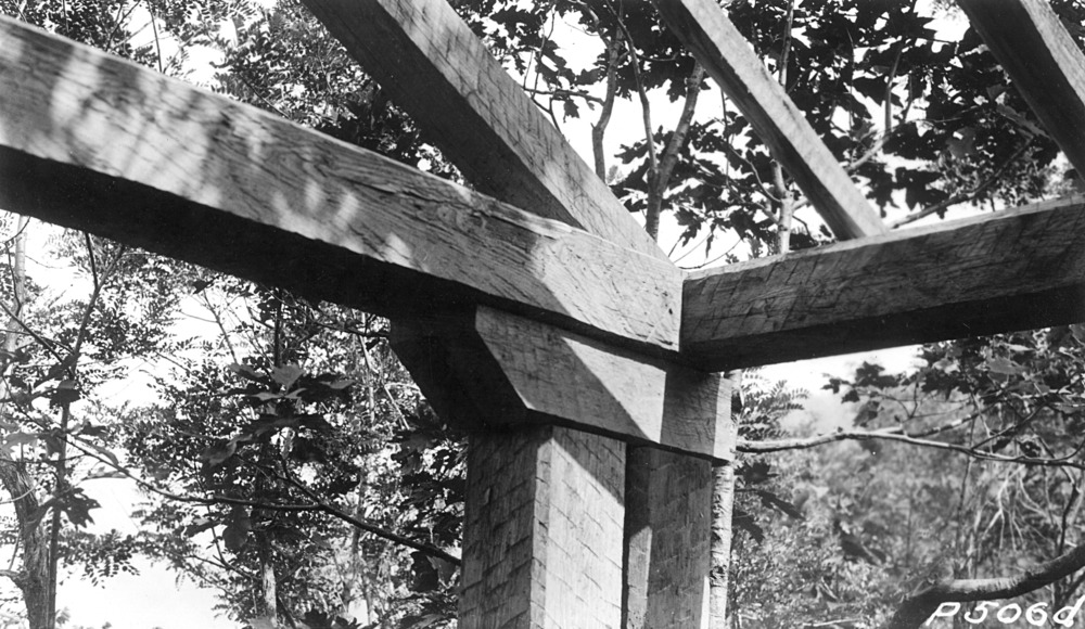 Rock Springs Shelter Squared Chestnut Timbers on Porch (P 506d)
