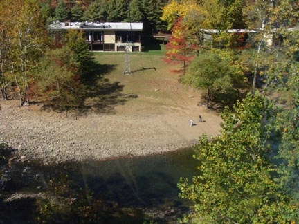 A view of Mountain Creek Lodge from the aerial tram