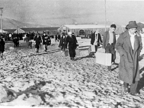 Families were off loaded from the trains and taken to their barracks in all types of weather.