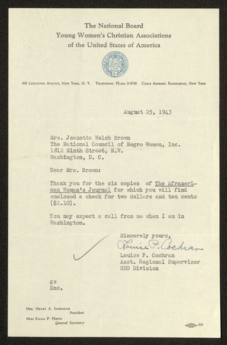 Correspondence regarding "The Aframerican Woman's Journal"