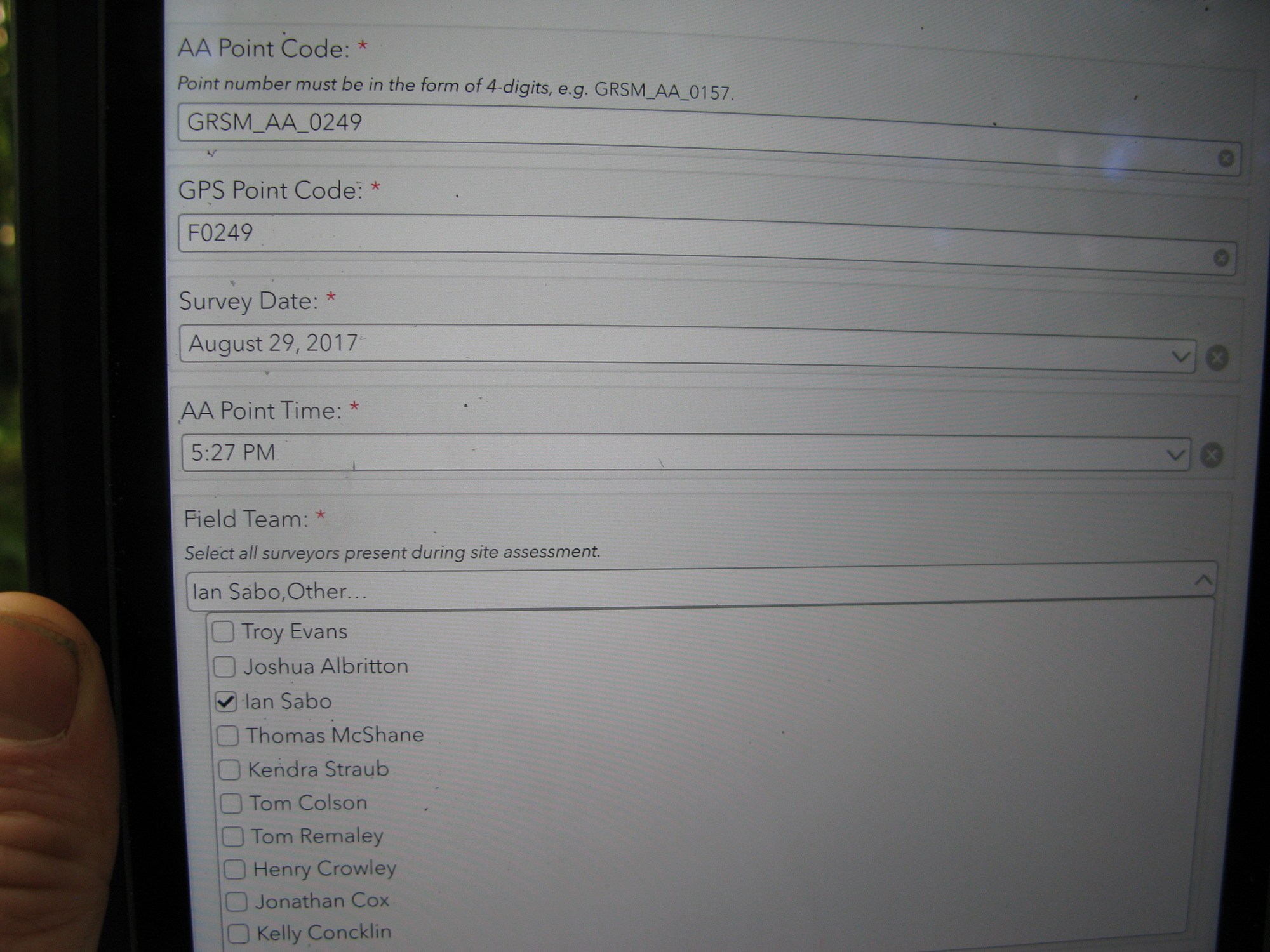 GRSM Accuracy Assessment. Plot Code: GRSM_AA_0249_1