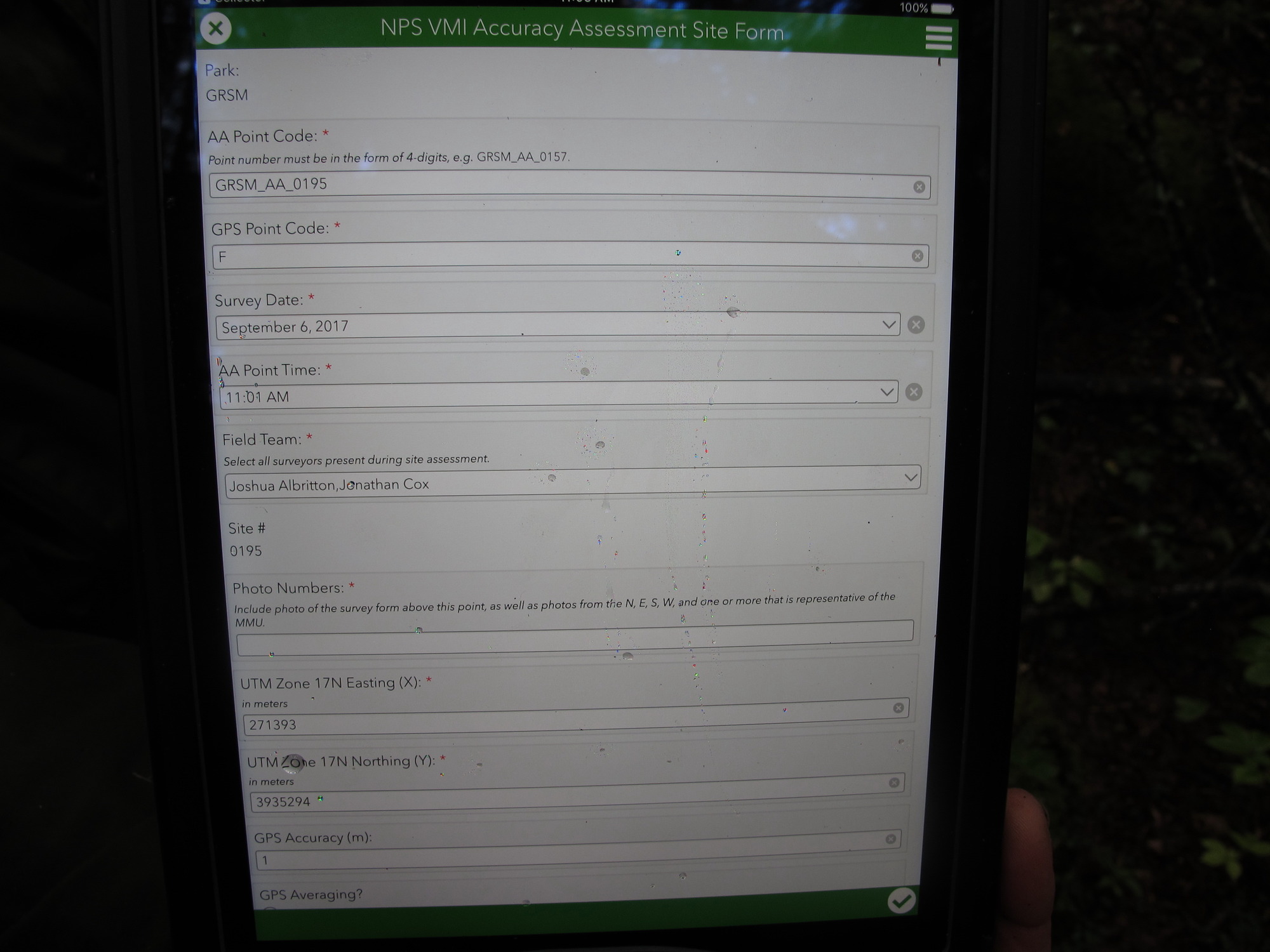 GRSM Accuracy Assessment. Plot Code: GRSM_AA_0195_1