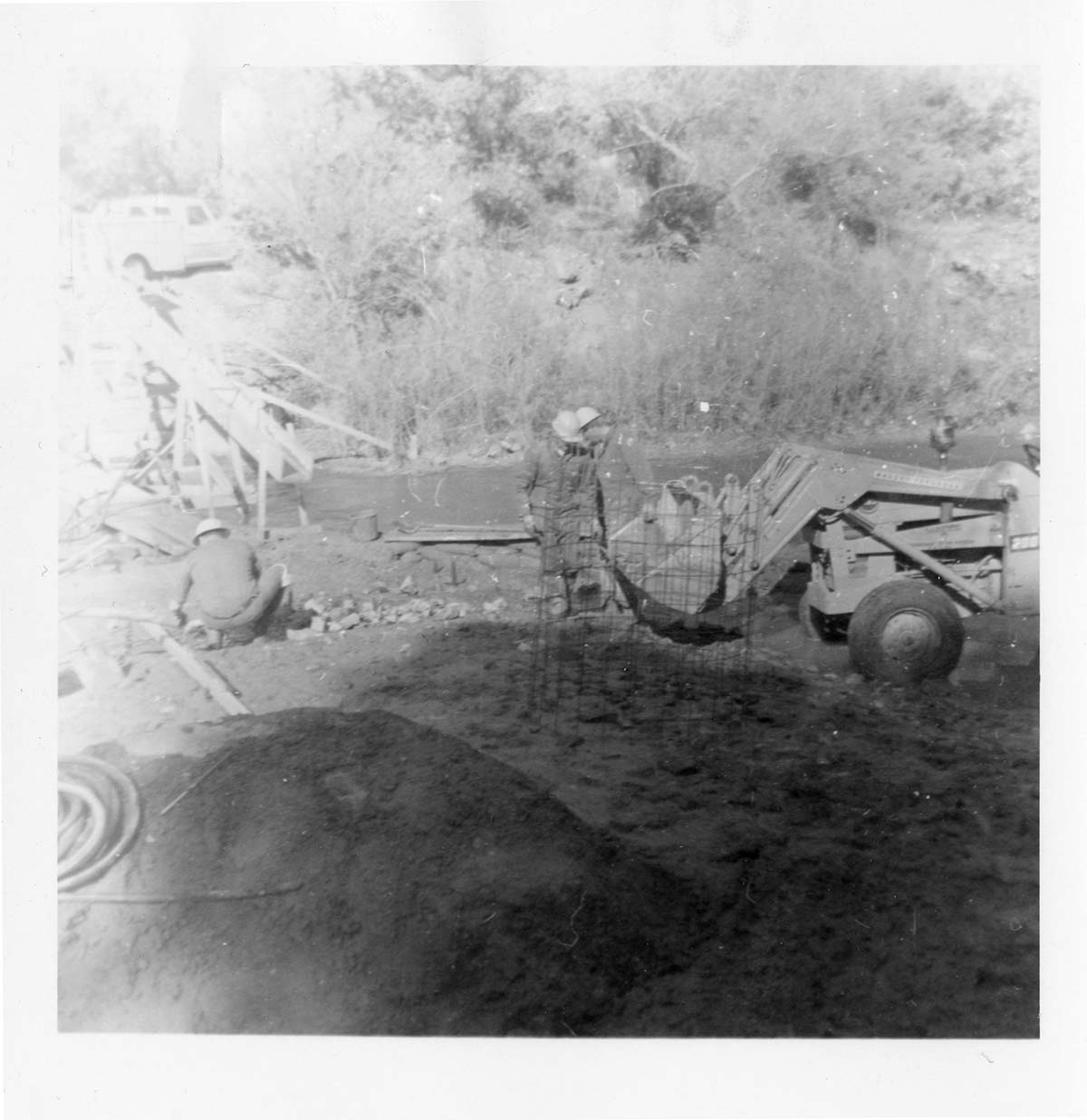 BW photo of the construction/modification of the Canyon Junction Spillway on the Virgin River.
